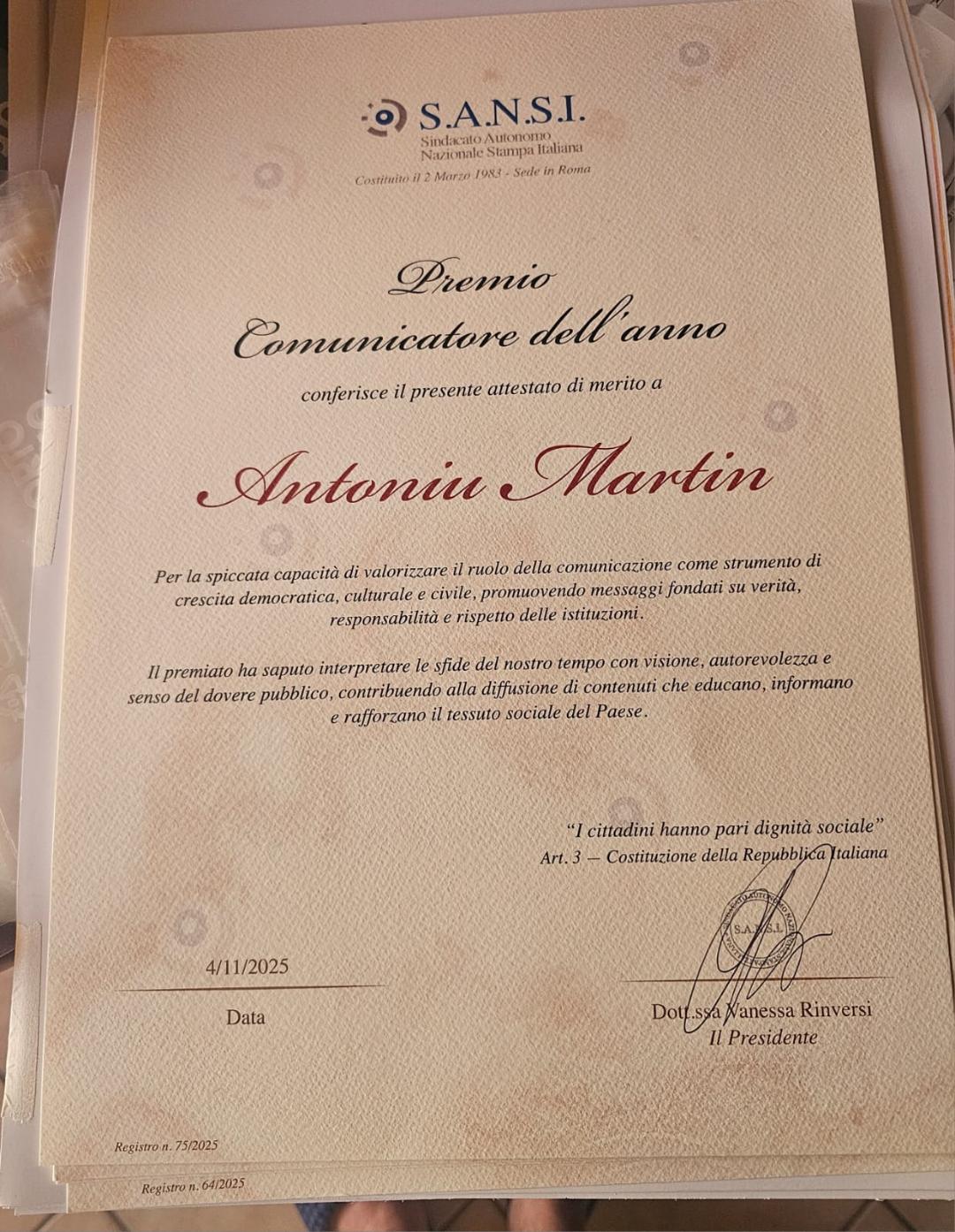 Premiul în Parlamentul Italiei